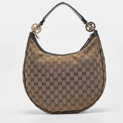 Pre Owned Gucci Beige/Brown GG Canvas and Leather GG Twins Medium Hobo