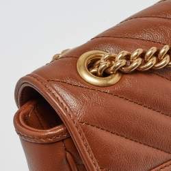 Pre Owned Gucci Brown Diagonal Quilt Leather Small GG Marmont Shoulder Bag