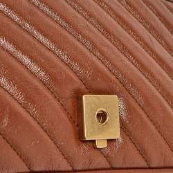 Pre Owned Gucci Brown Diagonal Quilt Leather Small GG Marmont Shoulder Bag