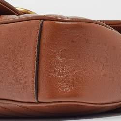 Pre Owned Gucci Brown Diagonal Quilt Leather Small GG Marmont Shoulder Bag