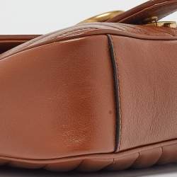 Pre Owned Gucci Brown Diagonal Quilt Leather Small GG Marmont Shoulder Bag