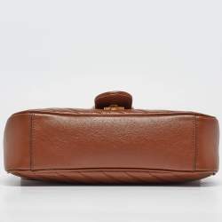 Pre Owned Gucci Brown Diagonal Quilt Leather Small GG Marmont Shoulder Bag