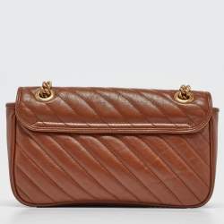 Pre Owned Gucci Brown Diagonal Quilt Leather Small GG Marmont Shoulder Bag