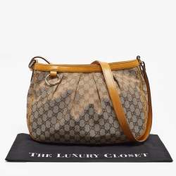 Pre Owned Gucci Mustard/Beige GG Canvas and Leather Sukey Shoulder Bag