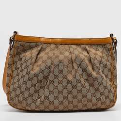 Pre Owned Gucci Mustard/Beige GG Canvas and Leather Sukey Shoulder Bag