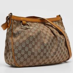 Pre Owned Gucci Mustard/Beige GG Canvas and Leather Sukey Shoulder Bag