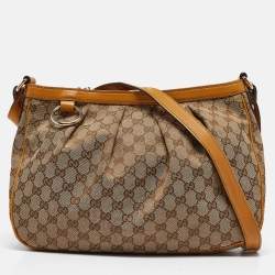 Pre Owned Gucci Mustard/Beige GG Canvas and Leather Sukey Shoulder Bag