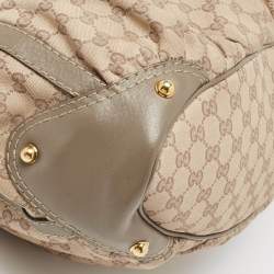 Pre Owned Gucci Grey/Beige GG Canvas and Leather Horsebit Jockey Hobo