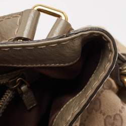 Pre Owned Gucci Grey/Beige GG Canvas and Leather Horsebit Jockey Hobo