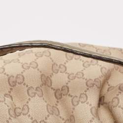 Pre Owned Gucci Grey/Beige GG Canvas and Leather Horsebit Jockey Hobo