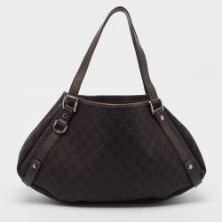 Pre Owned Gucci Dark Brown GG Canvas and Leather Abbey Hobo