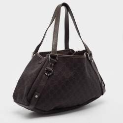 Pre Owned Gucci Dark Brown GG Canvas and Leather Abbey Hobo