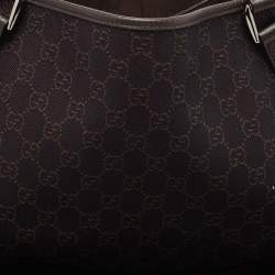 Pre Owned Gucci Dark Brown GG Canvas and Leather Abbey Hobo