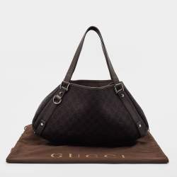 Pre Owned Gucci Dark Brown GG Canvas and Leather Abbey Hobo