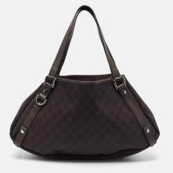 Pre Owned Gucci Dark Brown GG Canvas and Leather Abbey Hobo