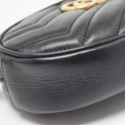 Pre Owned Gucci Black Matelassé Leather GG Marmont Belt Bag