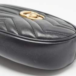 Pre Owned Gucci Black Matelassé Leather GG Marmont Belt Bag