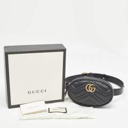 Pre Owned Gucci Black Matelassé Leather GG Marmont Belt Bag