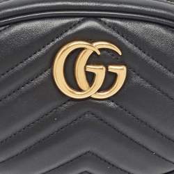 Pre Owned Gucci Black Matelassé Leather GG Marmont Belt Bag