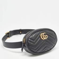 Pre Owned Gucci Black Matelassé Leather GG Marmont Belt Bag