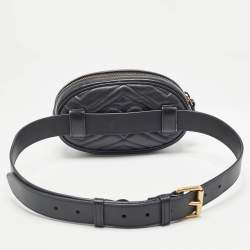 Pre Owned Gucci Black Matelassé Leather GG Marmont Belt Bag