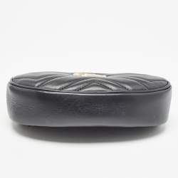 Pre Owned Gucci Black Matelassé Leather GG Marmont Belt Bag
