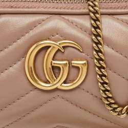 مملوكة مسبقًا Gucci Old Rose Matelassé Leather Mini GG Marmont Camera Bag