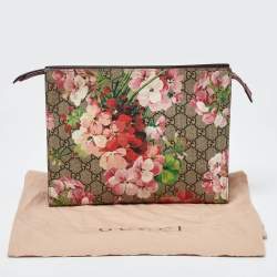 Pre Owned Gucci Multicolor GG Supreme Blooms Canvas and Leather Pouch