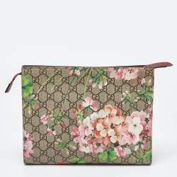 Pre Owned Gucci Multicolor GG Supreme Blooms Canvas and Leather Pouch