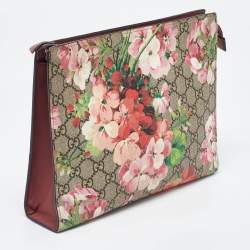 Pre Owned Gucci Multicolor GG Supreme Blooms Canvas and Leather Pouch