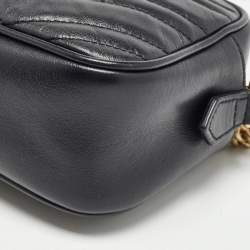 Pre Owned Gucci Black Matelassé Leather Small GG Marmont Shoulder Bag