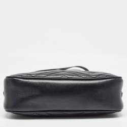 Pre Owned Gucci Black Matelassé Leather Small GG Marmont Shoulder Bag