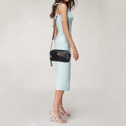 Pre Owned Gucci Black Matelassé Leather Small GG Marmont Shoulder Bag