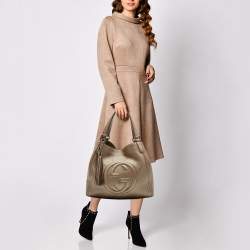 Pre Owned Gucci Gold Pebbled Leather Medium Soho Shoulder Bag