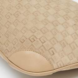 Pre Owned Gucci Beige GG Suede and Leather Hobo