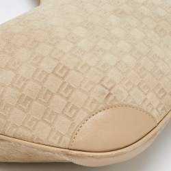 Pre Owned Gucci Beige GG Suede and Leather Hobo