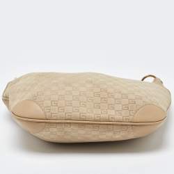 Pre Owned Gucci Beige GG Suede and Leather Hobo