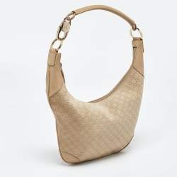 Pre Owned Gucci Beige GG Suede and Leather Hobo