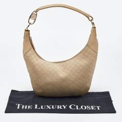 Pre Owned Gucci Beige GG Suede and Leather Hobo