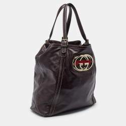 Pre Owned Gucci Brown Leather Large Britt Tote