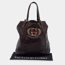 Pre Owned Gucci Brown Leather Large Britt Tote