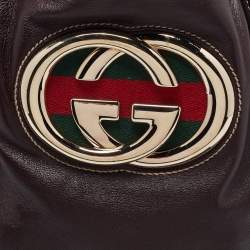 Pre Owned Gucci Brown Leather Large Britt Tote