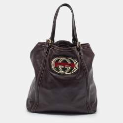 Pre Owned Gucci Brown Leather Large Britt Tote