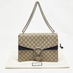 Pre Owned Gucci Black/Beige GG Supreme Canvas and Suede Medium Dionysus Shoulder Bag