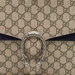 Pre Owned Gucci Black/Beige GG Supreme Canvas and Suede Medium Dionysus Shoulder Bag
