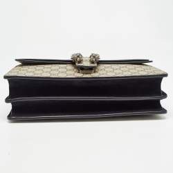 Pre Owned Gucci Black/Beige GG Supreme Canvas and Suede Medium Dionysus Shoulder Bag