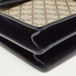 Pre Owned Gucci Black/Beige GG Supreme Canvas and Suede Medium Dionysus Shoulder Bag