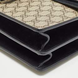 Pre Owned Gucci Black/Beige GG Supreme Canvas and Suede Medium Dionysus Shoulder Bag