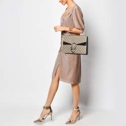 Pre Owned Gucci Black/Beige GG Supreme Canvas and Suede Medium Dionysus Shoulder Bag