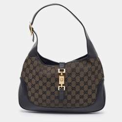 Pre Owned Gucci Black GG Canvas and Leather Jackie O Hobo